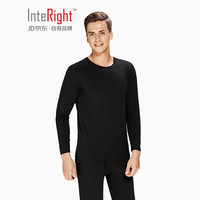 INTERIGHT秋衣秋裤男 纯棉圆领薄款纯色保暖内衣套装 基础打底棉毛衫棉毛裤 黑色 XL