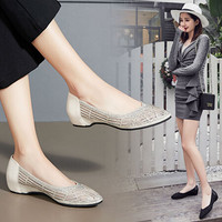 娜箐箐 naqingqing 网纱平底女鞋内增高镂空透气低帮水钻英伦单鞋女 23272黑色 39