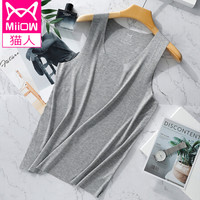 猫人单件装男士背心男秋季薄款随心裁冰丝无痕健身运动背心打底衫男弹力修身透气潮男背心无袖上衣 浅灰 XXL