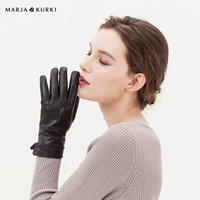 玛丽亚.古琦(玛丽亚古琦 MARJA KURKI)羊皮手套 纯色修手保暖防风触屏加绒羊皮手套女 礼盒装 晚风吹雪 5GG80L199 黑L