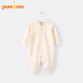 pureborn婴儿衣服连体衣女婴幼儿衣服男宝宝爬服长袖棉哈衣连身衣 小熊家园橡皮粉満印 9-12个月