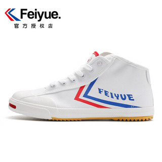 飞跃（Feiyue）帆布时尚高帮男女情侣款轻便开口笑运动小白休闲鞋 582 白红蓝 39