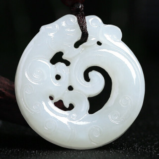 亿珍阁 和田白玉龙牌吊坠玉石生肖龙玉坠玉佩挂件男女款