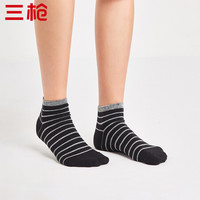 三枪袜子女 2019春夏新品女式袜子柔软舒适棉质横条短筒女袜 黑 22-24