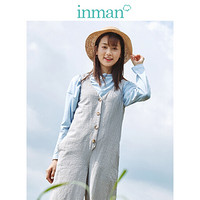 茵曼（INMAN）2019秋季新款纯色半高领休闲百搭运动潮流长袖T恤女 18930|21483 浅蓝色 L