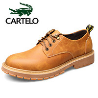 卡帝乐鳄鱼（CARTELO）男鞋户外低帮工装鞋男英伦复古透气休闲鞋1310 黄色 39