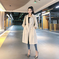 BANDALY 2019秋季新品女装风衣女韩版显瘦风衣外套大翻领腰带收腰中长款外套 zx1328-2897 杏色 L