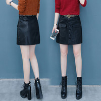 AUDDE 2019秋季新款女装新品黑色半身裙女皮裙百搭包臀裙秋冬短裙高腰a字显瘦裙 HZDF99-1889 黑色 2XL