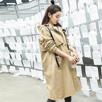 沫欣 风衣女2019秋冬新品学生时尚个性百搭宽松工装中长款休闲风衣外套 GZRWQ8720 卡其色 L