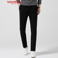 鸭鸭（YAYA）卫裤男2019新款直筒宽松高弹力纯色舒适透气男裤 GSXX7002 黑色 M