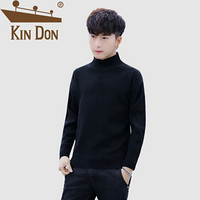 金盾（KIN DON）针织衫 男2019秋季新款休闲百搭韩版潮流时尚半高领纯色打底衫 A303-MY934 黑色 3XL