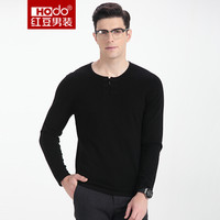 红豆 Hodo 男装 羊毛衫男时尚修身纯色圆领男士羊毛衫 S5黑色 185/100A