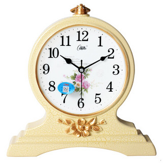 康巴丝（Compas）座钟古典欧式座钟表复古静音客厅装饰台钟创意卧室床头时钟石英钟C3099 黄裂纹