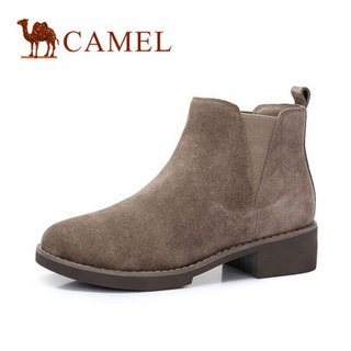 骆驼（CAMEL） 女士 简约帅气磨砂皮粗跟切尔西靴 A84025659 灰色 39