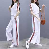 瑜珏（YuJue）休闲运动套装女 2019夏季新款韩版宽松显瘦阔腿裤运动服两件套 DYGF820 白色 XL
