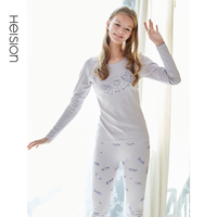 海之宁 青少年内衣秋衣秋裤女薄款学生纯棉毛衫内穿秋衣少女士保暖内衣套装 H91QWNT025一颗糖果 淡紫色 S