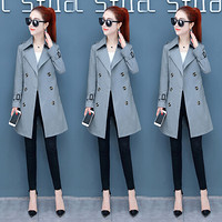 莉夏乐 2019秋季新品女装矮个子风衣女中长款韩版外套小个子流行大衣 HZ210-6010 灰色 XL