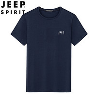 吉普 JEEP 短袖t恤男2019夏季新品纯色基础款上衣中青年打底衫圆领衣服半袖体恤男QM8809 蓝色  2XL