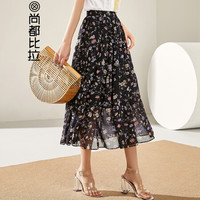 尚都比拉（Sentubila） 2019女装新品百搭修身A字碎花半身裙 192Q0324741 黑底花色 L