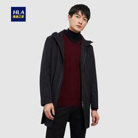 HLA海澜之家风衣2019秋季新品净色带帽简约长款防风外套HWFAD3R011A黑色(11)185/100A(54) cz