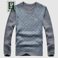 吉普盾2019秋冬新款男士毛衣韩版长袖针织衫圆领时尚休闲潮流打底衫男装 湖蓝 M(170/88A)