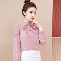 瑜珏（YuJue）洋气小衫 2019秋季新款雪纺衫女长袖蕾丝镂空露肩上衣 NSYY8338 粉色 XL