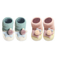馨颂宝宝防滑地板袜两双装婴儿学步家居袜子套装 S(0-6个月)