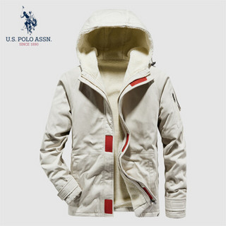 U.S.POLO ASSN. 棉衣男 2019新品秋冬夹克男外套韩版宽松加厚休闲运动开衫连帽棉服 6194111007 卡其色 XL