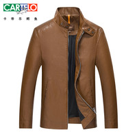 卡帝乐鳄鱼 CARTELO 皮衣男士秋季立领修身男青年休闲仿皮夹克7541 浅棕色 165/S