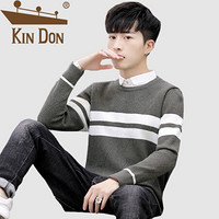 金盾（KIN DON）针织衫 男2019秋季新款休闲百搭韩版潮流假两件翻领撞色设计打底衫 A303-MY3002 灰绿色 M