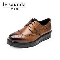 莱尔斯丹 le saunda 商场同款时尚商务休闲布洛克系带平底男单皮鞋 LS 9TM84302 啡色 43