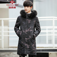 俞兆林(YUZHAOLIN)羽绒服 男士潮流连帽印花保暖羽绒服外套104-Y899黑色3XL