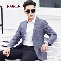 凯撒 KAISER 西服 2019春季新款暗花纹格子挺括翻领外套男休闲西装男士西服 灰色 180/96A