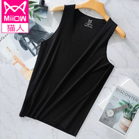 猫人单件装男士背心男秋季薄款随心裁冰丝无痕健身运动背心打底衫男弹力修身透气潮男背心无袖上衣 黑色 XL