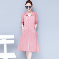 沫欣 2019夏季新品女装风衣女韩版连帽中长款宽松大码透气防晒服薄款外套 zx1AF11-777 粉色 XL