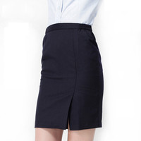 AUDDE 2019秋季新款女装新品半身裙女职业一步开叉西裙松紧正装包臀裙 AAALLD07 藏青侧开叉(薄款) L