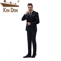 金盾（KIN DON）西服套装 男2019秋季新款修身商务职业正装平驳领西服两件套 F2005-903 黑色单扣 190