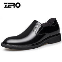 零度(ZERO)男士时尚休闲舒适头层牛皮商务经典内增高正装婚鞋子 Z93938 套脚黑色 43码