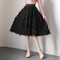BANDALY 2019秋季新品女装半身裙女雪纺不规则羽毛流苏中长款a字裙气质高腰蓬蓬裙 KKQQ1870 黑色 2XL