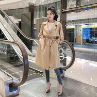 沫欣 风衣女2019秋季新品女装韩版宽松翻领腰带收腰显瘦中长款大衣外套 zx1328-2899 卡其色 XL
