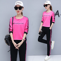 AUDDE 2019秋季新款女装新品卫衣女休闲运动套装韩版时尚大码长袖二件套 GZtr80132 玫红 M