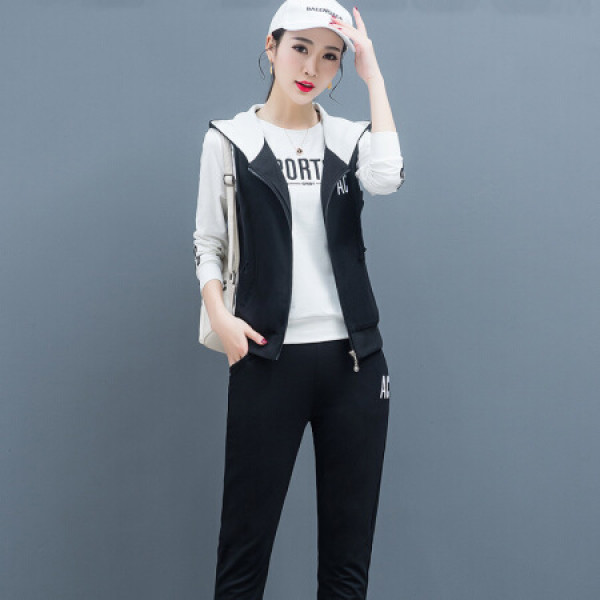 秋季新品女装韩版马甲卫衣三件套长袖休闲运动服女 gztr80252 白色 m