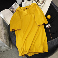 维迩旎 2019夏季新款女装新品胖mm大码装纯色短袖T恤女 zx2A041-362 黄色 S