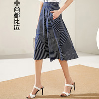 尚都比拉（Sentubila） 撞色不规则拼接A字裙2019新品简约百搭 192Q0324739 藏蓝底花色 XL