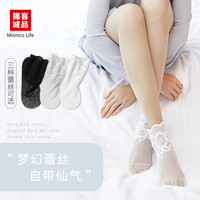 棉客诚品袜子女中长筒蕾丝仙女士袜子甜美韩版潮夏季薄款透气防滑日系女袜SR161718 3色混色蕾丝网眼长筒