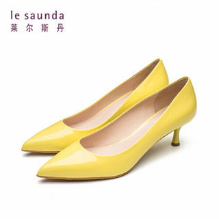 莱尔斯丹 le saunda 四季新款通勤尖头套脚细高跟女单鞋LS AM53201 黄色 35