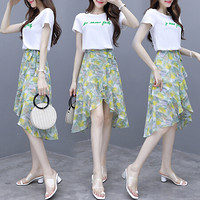 YuJue 瑜珏 碎花连衣裙 夏季新款韩版法式复古裙流行小清新两件套潮 AMFS9608 绿色套装 2XL