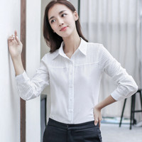 俞兆林 2019秋季新款女装韩版通勤OL上衣打底衫百搭职业长袖衬衫 YWCS196197 米白尖领 M
