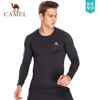 骆驼(CAMEL) 运动休闲健身服男款长袖紧身衣跑步透气圆领T恤 C7W2S1604 黑色 L