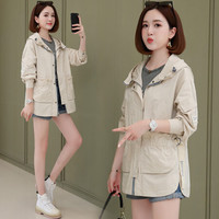 沫欣 风衣女2019秋冬新品女神气质优雅百搭连帽个性减龄短款风衣外套 yzYWL8001q 米白色 L